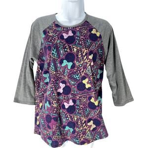 LuLaRoe Shirt Size M Purple Disney Minnie Mouse Kidcore Colorful All Over Print